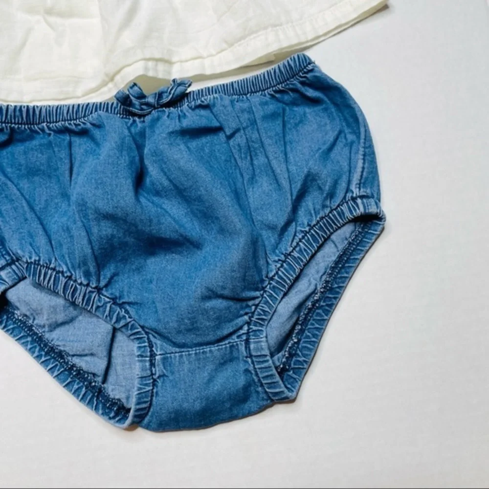 Old Navy Embroidered Ivory Top & Chambray Bloomers